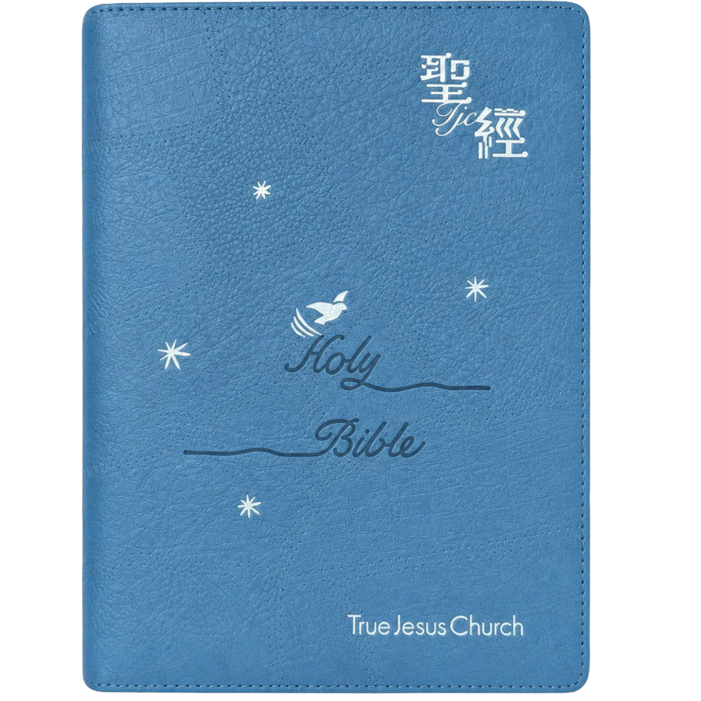 Front cover of the blue and silver zipped, indexed centennial Bible